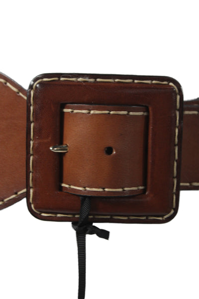 Gavazzeni Italy Womens Leather Trim Wide Waist Belt Brown Size 80