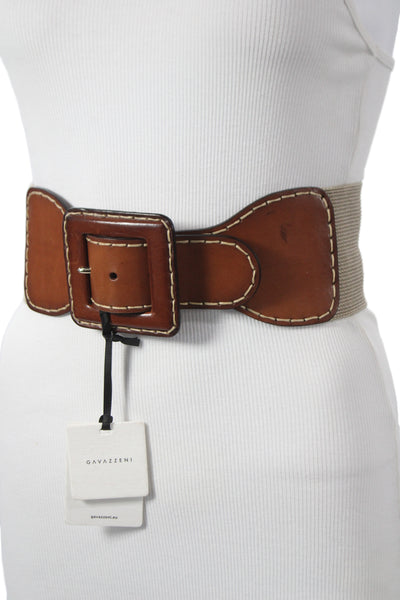 Gavazzeni Italy Womens Leather Trim Wide Waist Belt Brown Size 80
