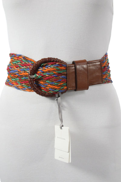Gavazzeni Italy Womens Leather Woven Wide Belt Multicolor Size 85