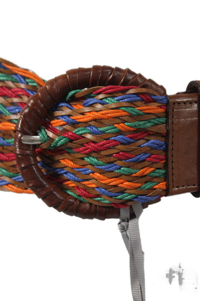 Gavazzeni Italy Womens Leather Woven Wide Belt Multicolor Size 85