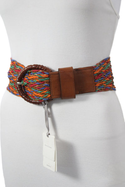 Gavazzeni Italy Womens Leather Woven Wide Belt Multicolor Size 85