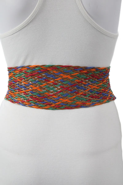 Gavazzeni Italy Womens Leather Woven Wide Belt Multicolor Size 85