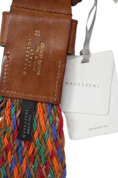Gavazzeni Italy Womens Leather Woven Wide Belt Multicolor Size 85