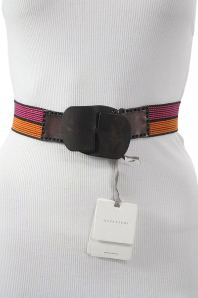 Gavazzeni Italy Womens Two-Toned Glove Hatch Buckle Belt Fuchsia Size 80