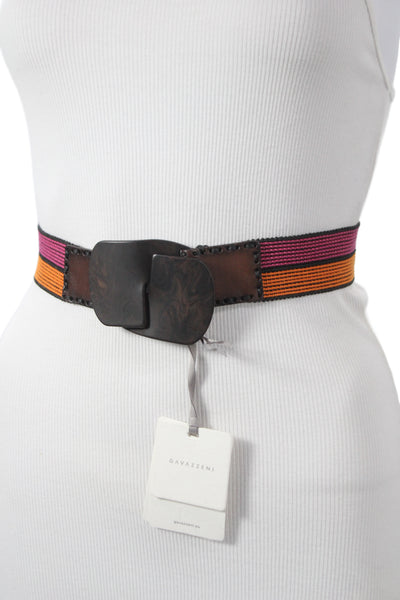Gavazzeni Italy Womens Two-Toned Glove Hatch Buckle Belt Fuchsia Size 80