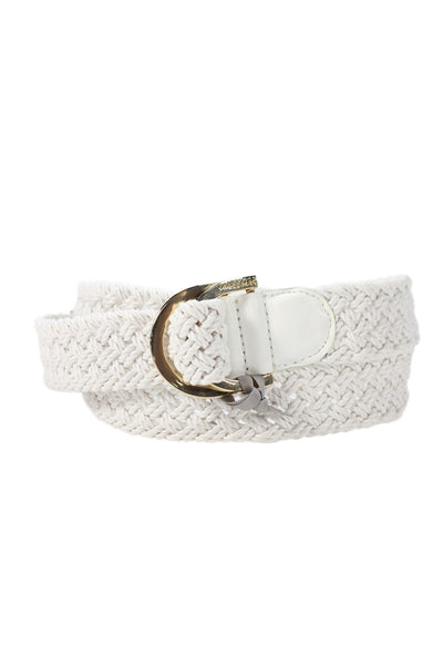 Gavazzeni Italy Womens Woven D Buckle Belt White Size S