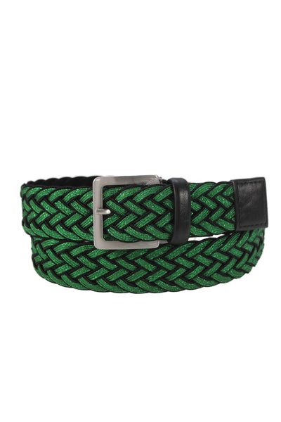 Gavazzeni Italy Womens Metallic Woven Square Buckle Belt Green Size 85