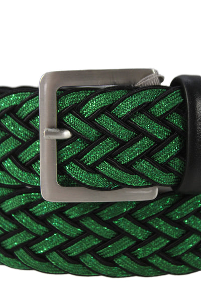 Gavazzeni Italy Womens Metallic Woven Square Buckle Belt Green Size 85