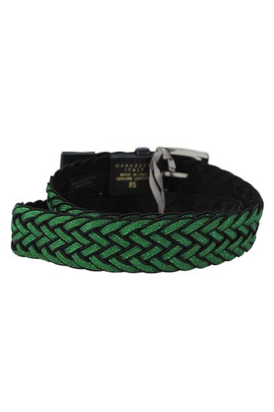 Gavazzeni Italy Womens Metallic Woven Square Buckle Belt Green Size 85
