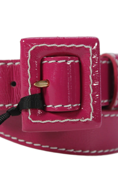 Gavazzeni Italy Womens Patent Leather Frame Buckle Belt Fuchsia Size 85