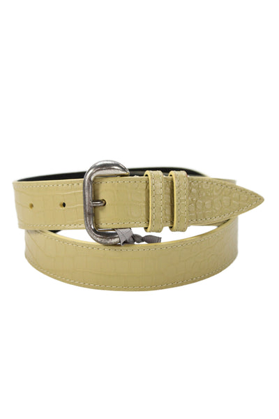 Gavazzeni Italy Womens Embossed Leather Skinny Square Buckle Belt Beige Size 85
