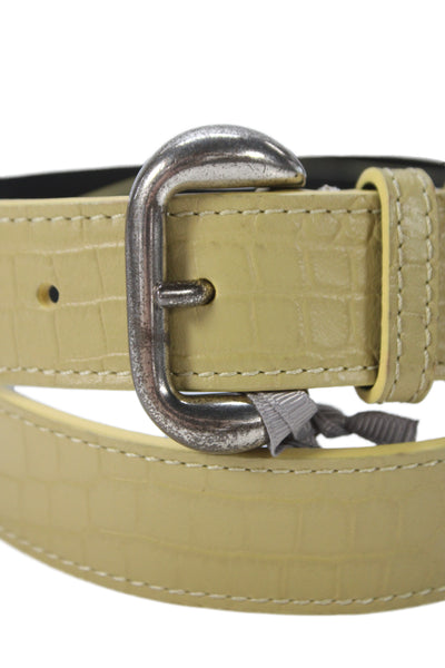 Gavazzeni Italy Womens Embossed Leather Skinny Square Buckle Belt Beige Size 85