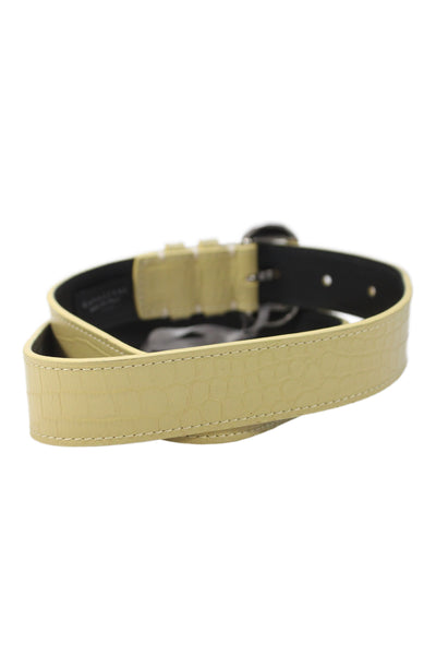 Gavazzeni Italy Womens Embossed Leather Skinny Square Buckle Belt Beige Size 85