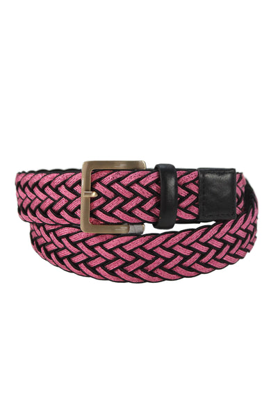 Gavazzeni Italy Womens Metallic Woven Square Buckle Belt Pink Size 85