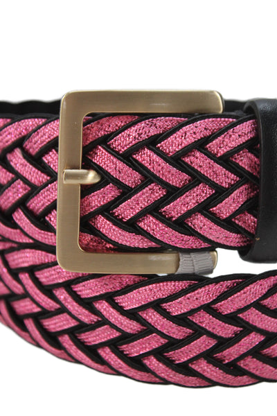 Gavazzeni Italy Womens Metallic Woven Square Buckle Belt Pink Size 85