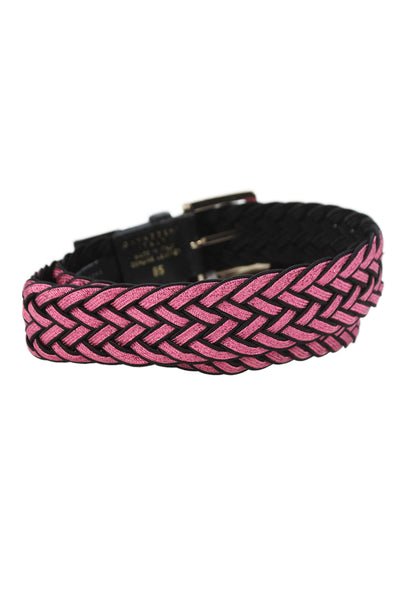 Gavazzeni Italy Womens Metallic Woven Square Buckle Belt Pink Size 85