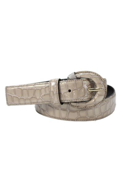 Gavazzeni Italy Womens Leather Croc Embossed Belt Taupe Size 85