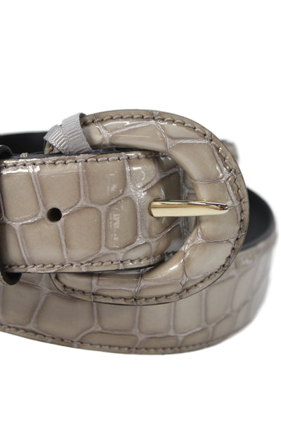 Gavazzeni Italy Womens Leather Croc Embossed Belt Taupe Size 85