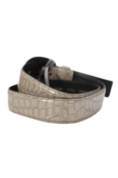 Gavazzeni Italy Womens Leather Croc Embossed Belt Taupe Size 85