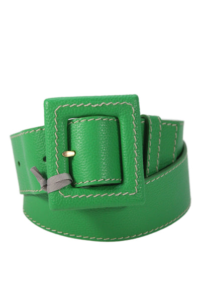 Gavazzeni Italy Womens Patent Leather Frame Buckle Belt Green Size 85