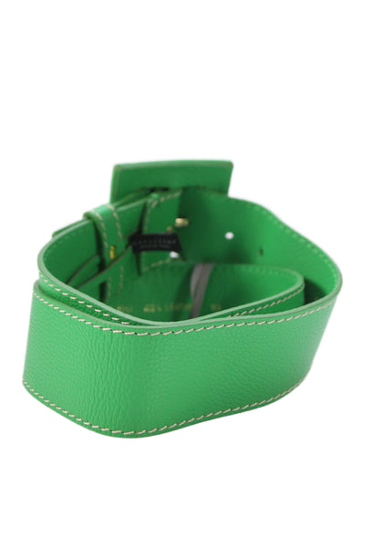 Gavazzeni Italy Womens Patent Leather Frame Buckle Belt Green Size 85