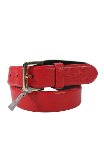 Gavazzeni Italy Womens Leather Square Buckle Skinny Belt Red Size 85
