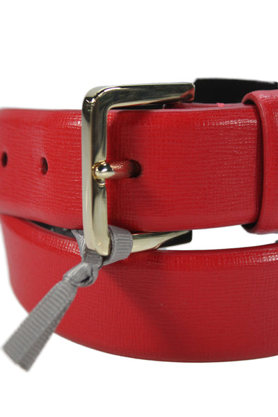 Gavazzeni Italy Womens Leather Square Buckle Skinny Belt Red Size 85