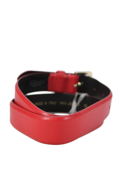 Gavazzeni Italy Womens Leather Square Buckle Skinny Belt Red Size 85