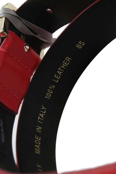 Gavazzeni Italy Womens Leather Square Buckle Skinny Belt Red Size 85