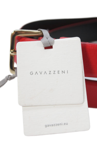 Gavazzeni Italy Womens Leather Square Buckle Skinny Belt Red Size 85