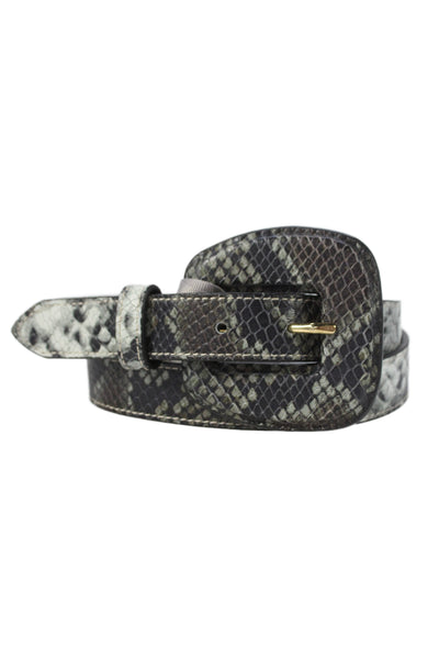 Gavazzeni Italy Womens Leather Animal Print Square Buckle Belt Gray Size 85