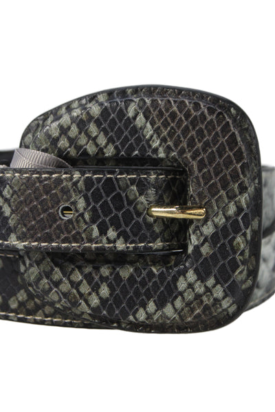 Gavazzeni Italy Womens Leather Animal Print Square Buckle Belt Gray Size 85