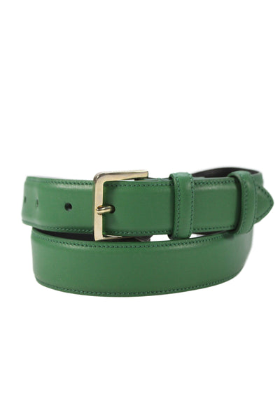 Gavazzeni Italy Womens Leather Square Buckle Skinny Belt Green Size 85