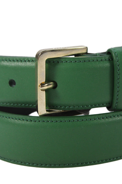 Gavazzeni Italy Womens Leather Square Buckle Skinny Belt Green Size 85