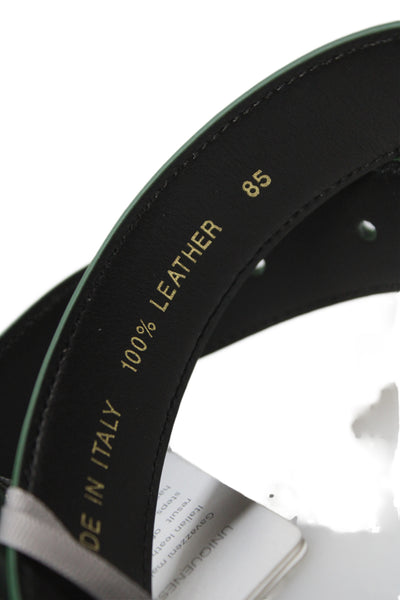 Gavazzeni Italy Womens Leather Square Buckle Skinny Belt Green Size 85