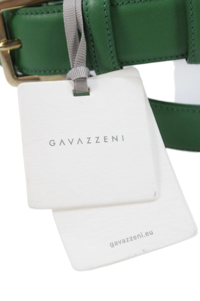 Gavazzeni Italy Womens Leather Square Buckle Skinny Belt Green Size 85