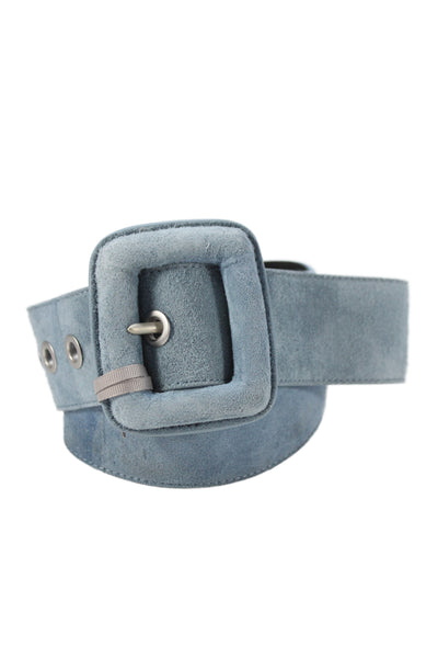 Gavazzeni Italy Womens Suede Square Buckle Skinny Belt Light Blue Size 80