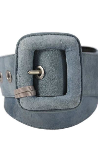 Gavazzeni Italy Womens Suede Square Buckle Skinny Belt Light Blue Size 80