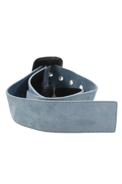Gavazzeni Italy Womens Suede Square Buckle Skinny Belt Light Blue Size 80