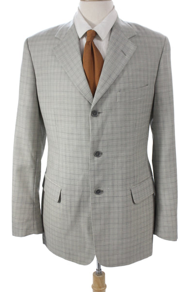 Lubiam Mens Gray Wool Checked Suit Jacket Button Collared Classic Size 50