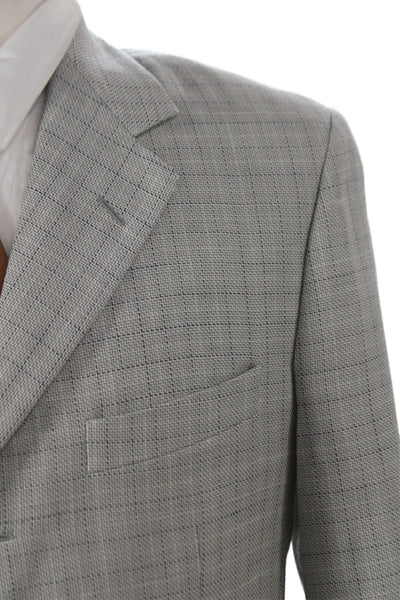 Lubiam Mens Gray Wool Checked Suit Jacket Button Collared Classic Size 50
