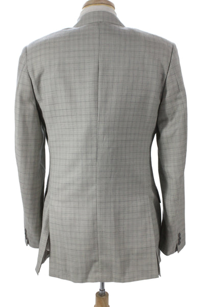 Lubiam Mens Gray Wool Checked Suit Jacket Button Collared Classic Size 50