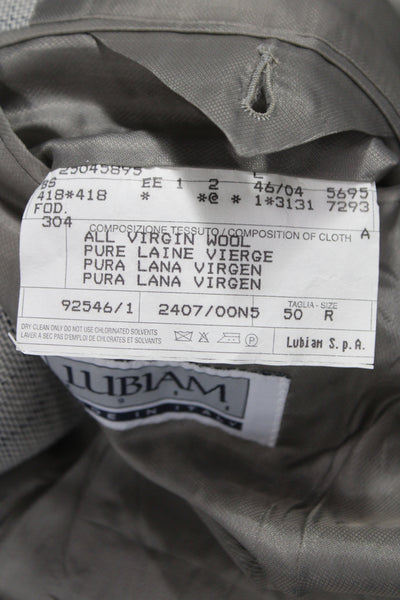Lubiam Mens Gray Wool Checked Suit Jacket Button Collared Classic Size 50