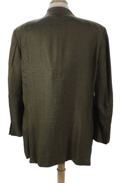 Hickey Freeman Mens Herringbone Silk Sport Coat Green Button Size 48