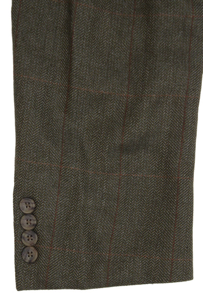 Hickey Freeman Mens Herringbone Silk Sport Coat Green Button Size 48