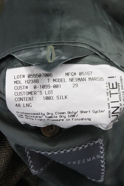 Hickey Freeman Mens Herringbone Silk Sport Coat Green Button Size 48