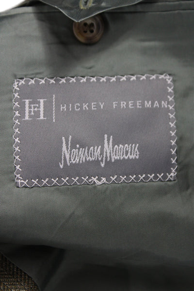 Hickey Freeman Mens Herringbone Silk Sport Coat Green Button Size 48