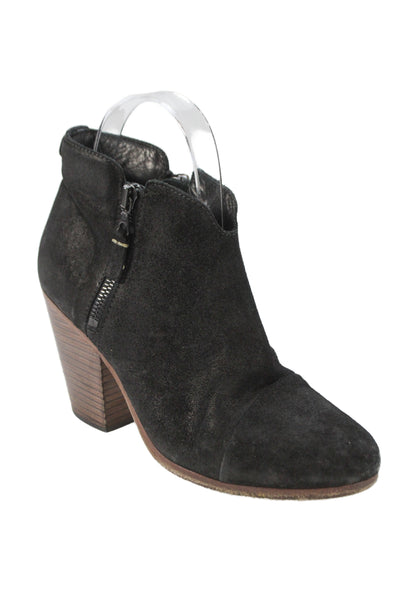 Rag & Bone Womens Suede Leather Cap Toe Block Heels Ankle Boots Shoes Black Sz 6