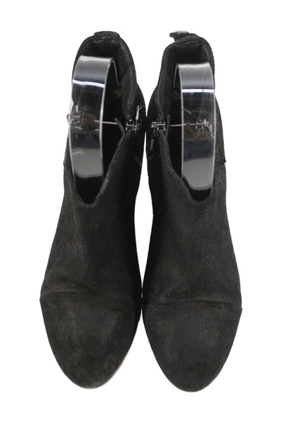 Rag & Bone Womens Suede Leather Cap Toe Block Heels Ankle Boots Shoes Black Sz 6
