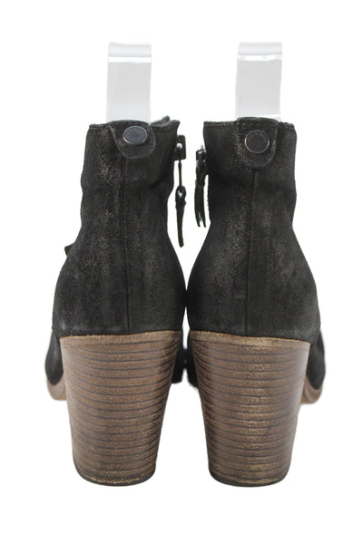 Rag & Bone Womens Suede Leather Cap Toe Block Heels Ankle Boots Shoes Black Sz 6